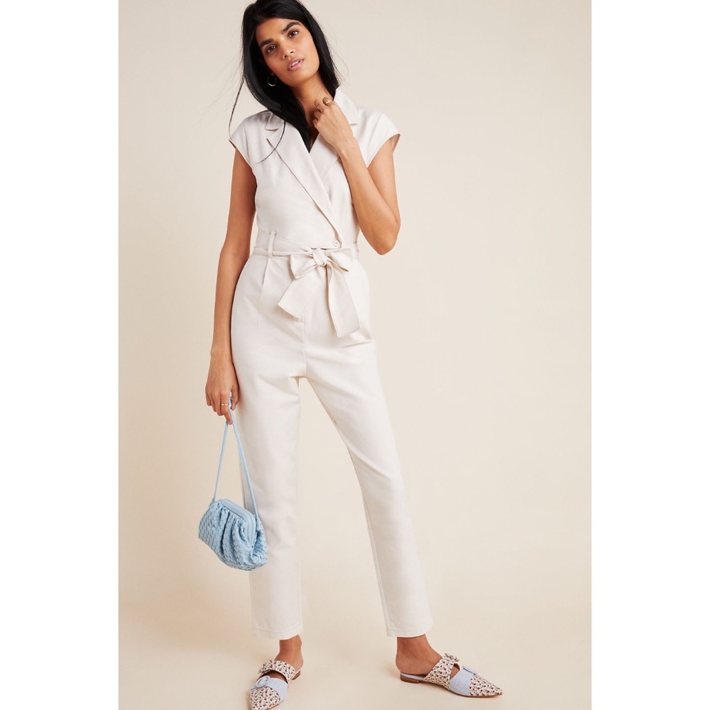 Anthropologie Cream Sleeveless Wrap Jumpsuit